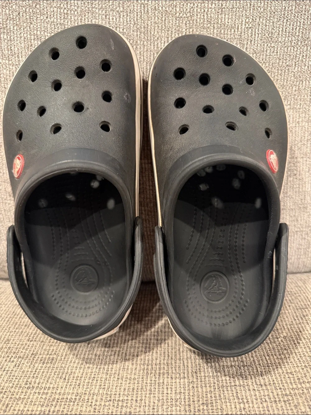 Kids Black Croc Shoes with White Trim - Comfortable Slip-On (size 1)